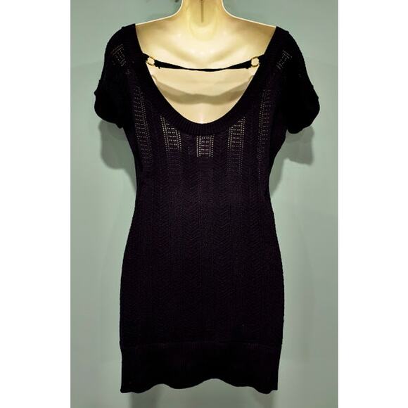 Bebe Black Cap Sleeve Sweater Tunic with Deep V-Neck and Scoop Back, Sz M - Picture 3 of 5